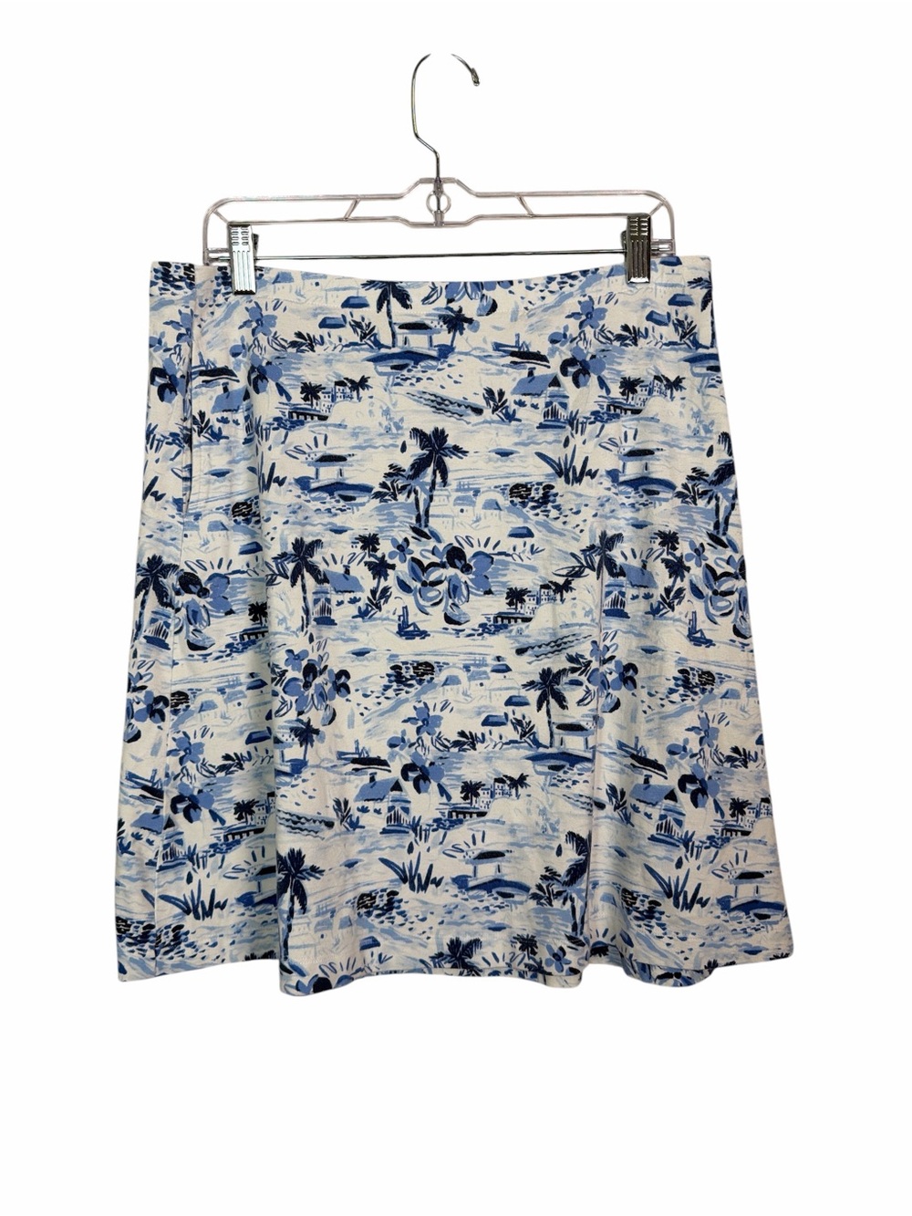 J.Jill Blue White Tropical Toile A-Line Knit Skirt Small Coastal Resort